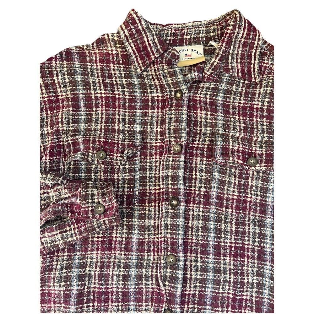 Vtg 90s County Seat Button Up‎ Shirt Large Woven Knit Plaid Cotton Country Wear